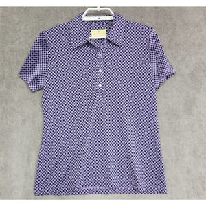 Sport Haley Polo Top Womens M Purple Black 1/4 Button Soft Geometric